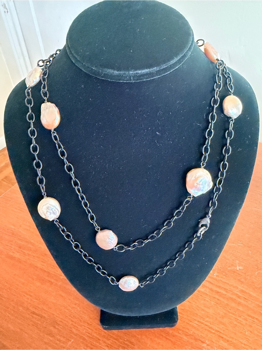 Handmade Baroque Pearl Black Chain Long Layering Necklace